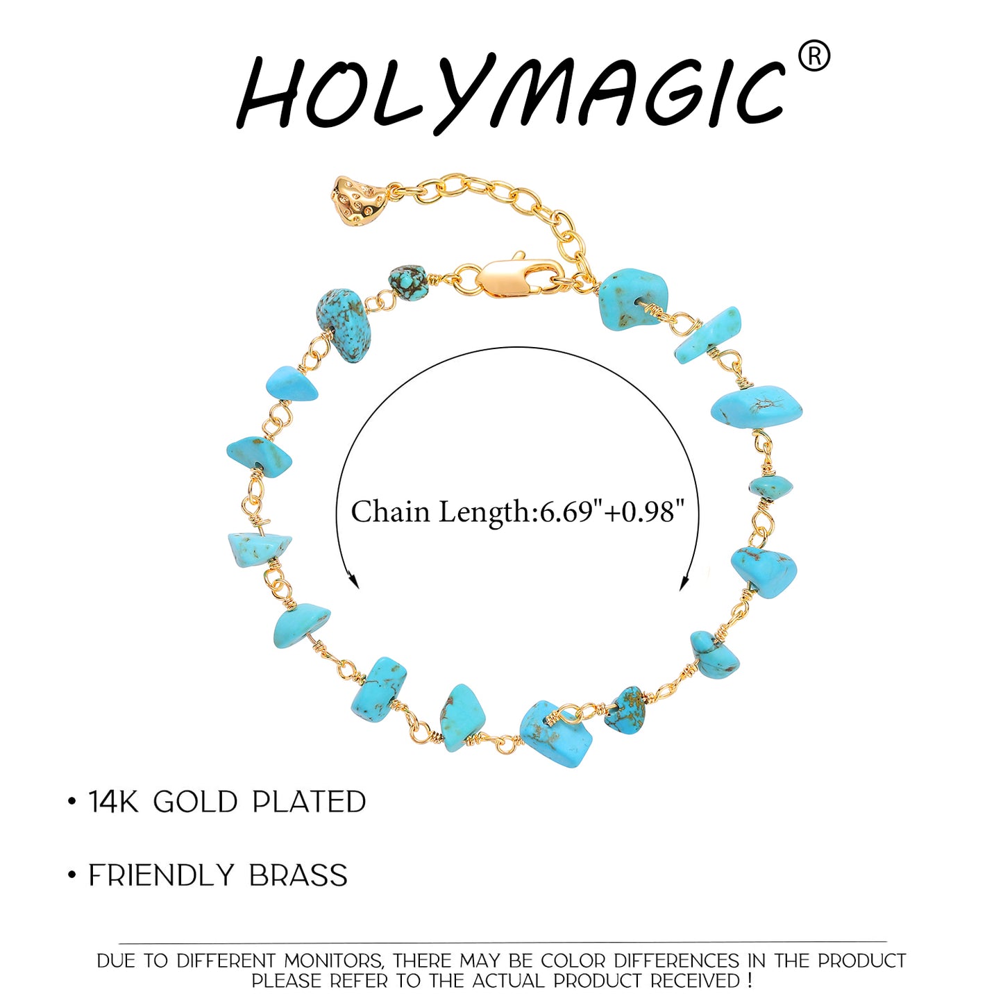 HOLYMAGIC 14k Gold Plated  Diamond   Beaded Bracelets Gift