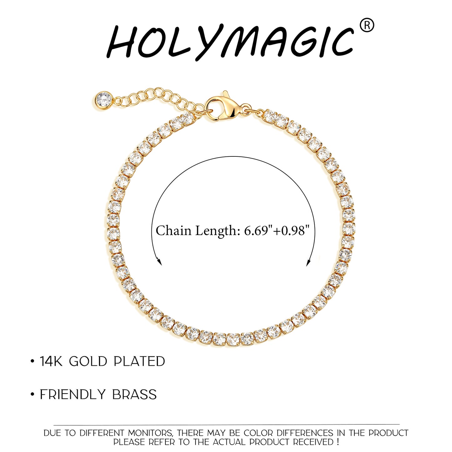 HOLYMAGIC 14k Gold Plated  Diamond   Beaded Bracelets  Gift