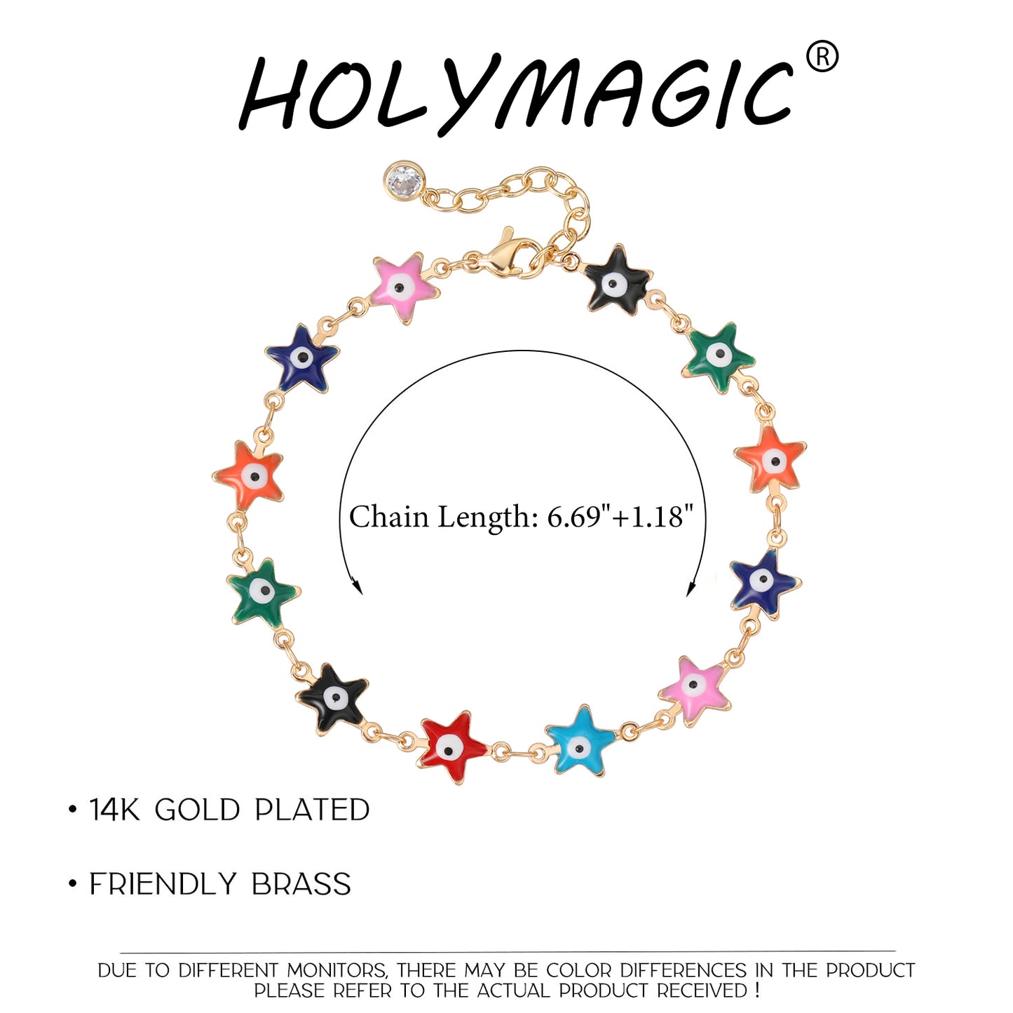 HOLYMAGIC 14k Gold Plated  Diamond   Beaded Bracelets Gift