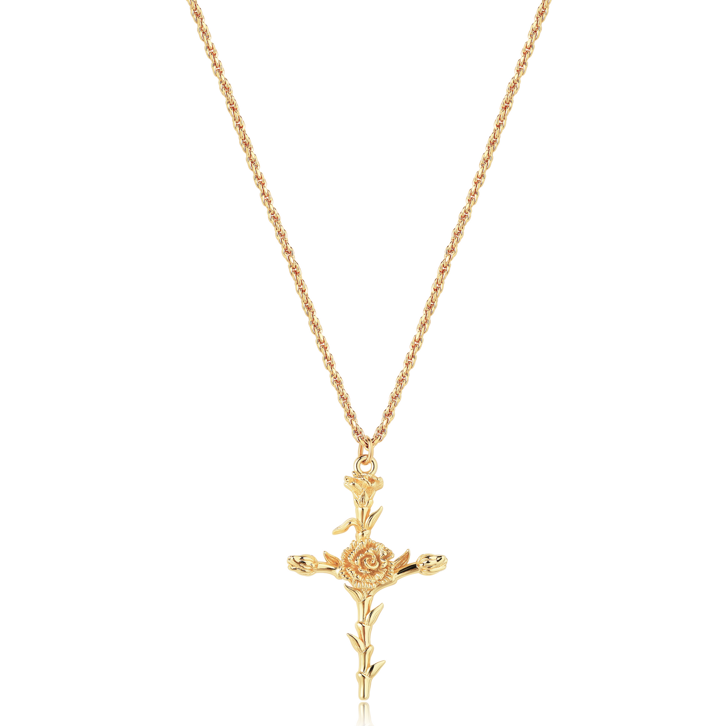 HolyMagic Cross Necklace for Women 18K Gold Plated Birth Flower