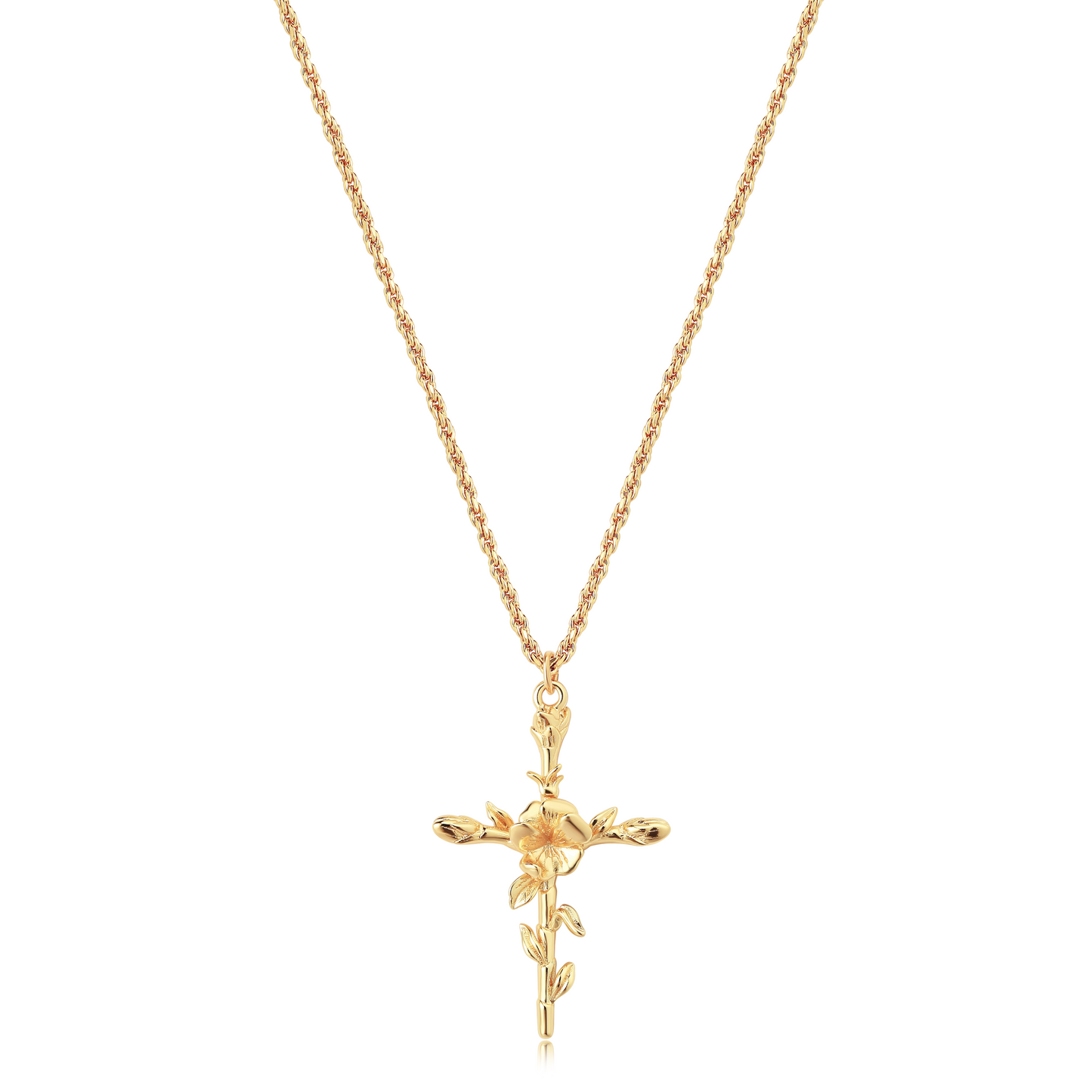 HolyMagic Cross Necklace for Women 18K Gold Plated Birth Flower