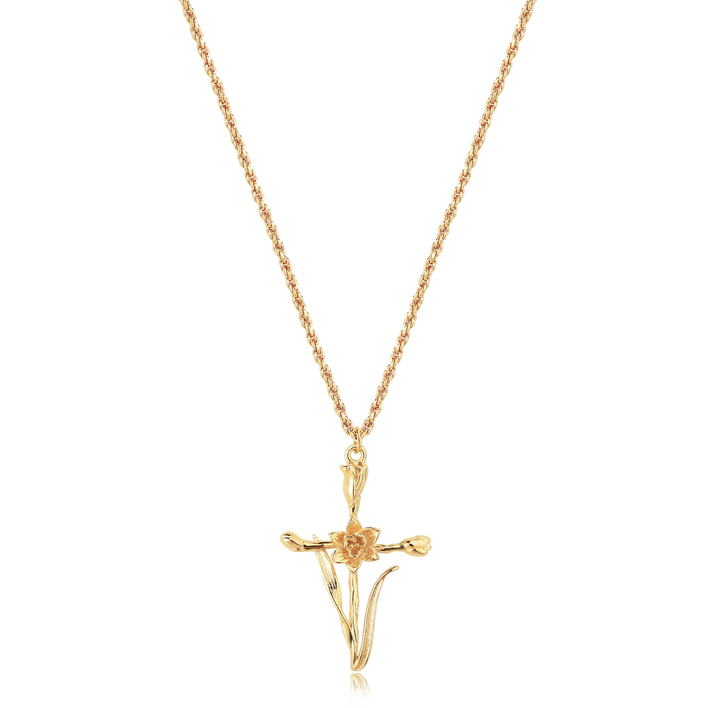 HolyMagic Cross Necklace for Women 18K Gold Plated Birth Flower