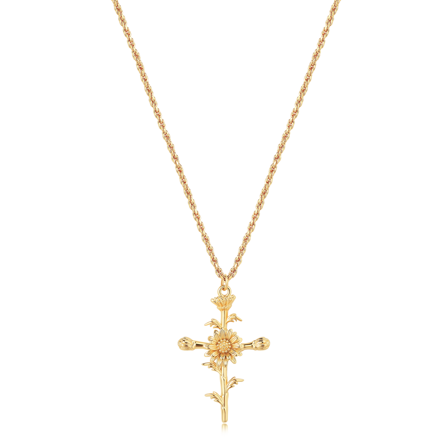 HolyMagic Cross Necklace for Women 18K Gold Plated Birth Flower