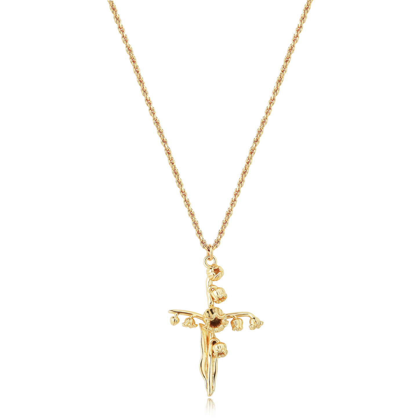 HolyMagic Cross Necklace for Women 18K Gold Plated Birth Flower