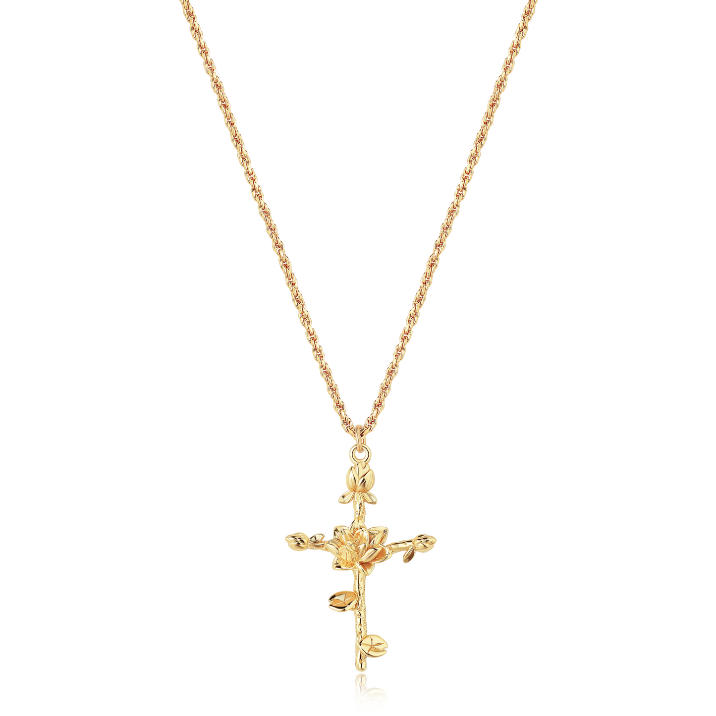 HolyMagic Cross Necklace for Women 18K Gold Plated Birth Flower