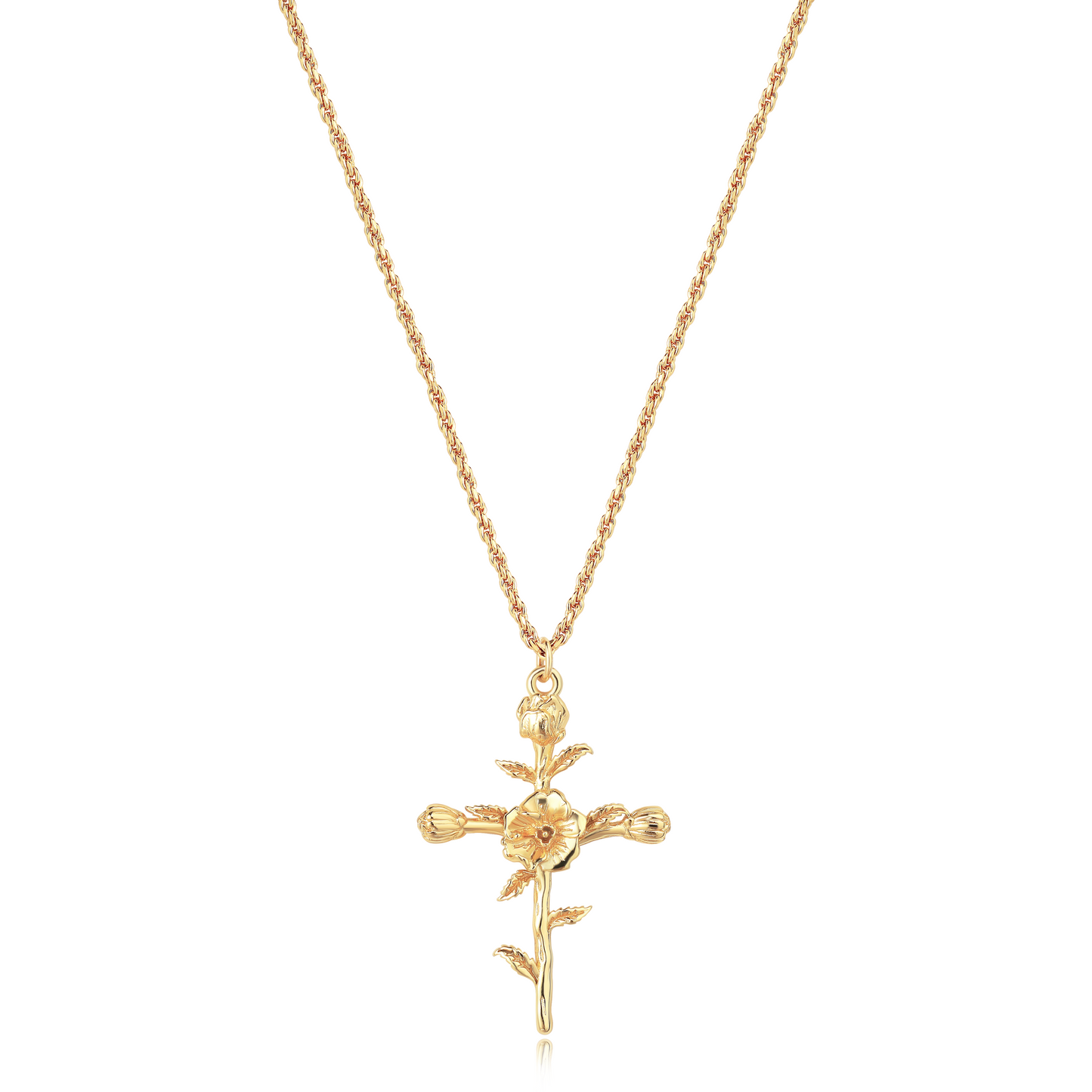 HolyMagic Cross Necklace for Women 18K Gold Plated Birth Flower