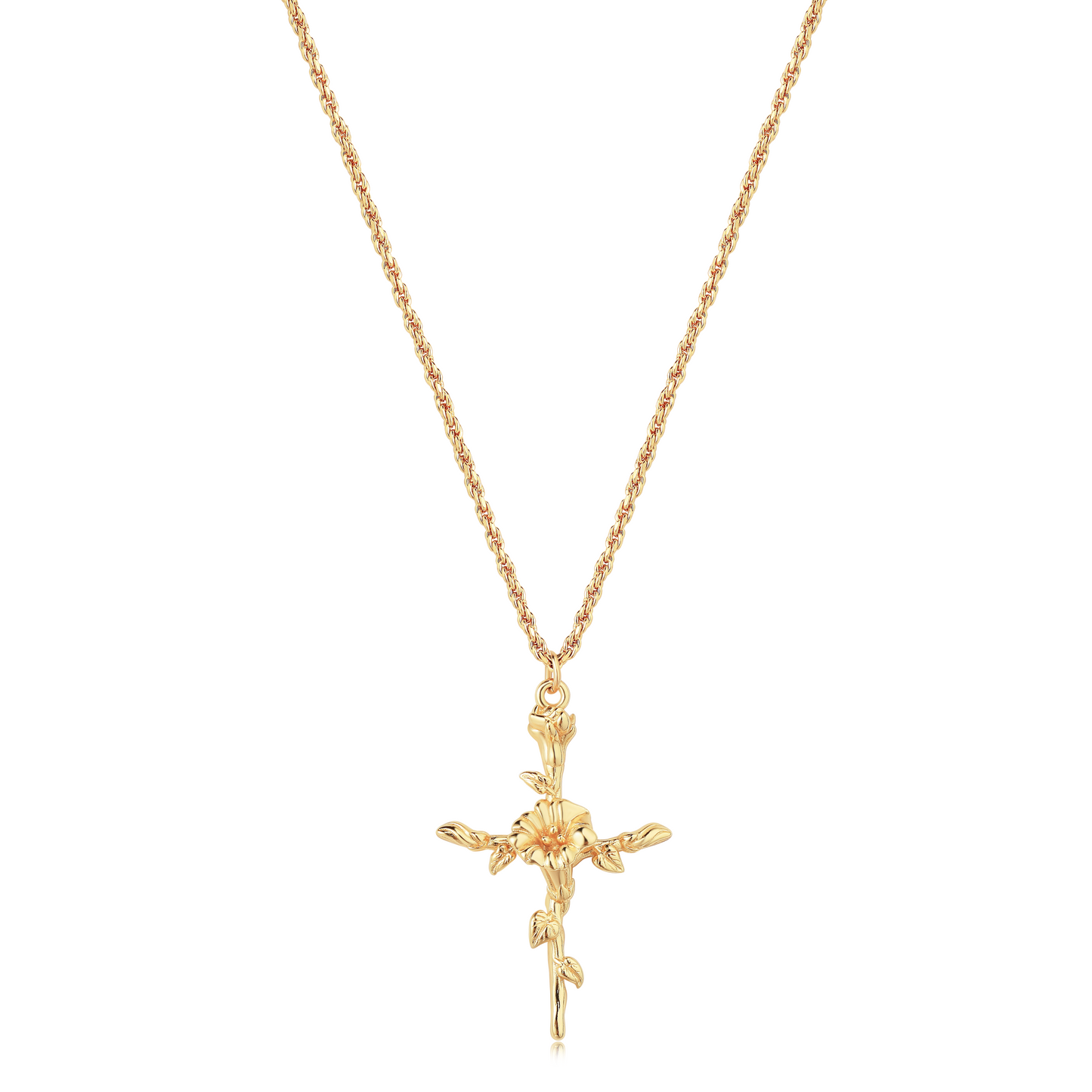 HolyMagic Cross Necklace for Women 18K Gold Plated Birth Flower