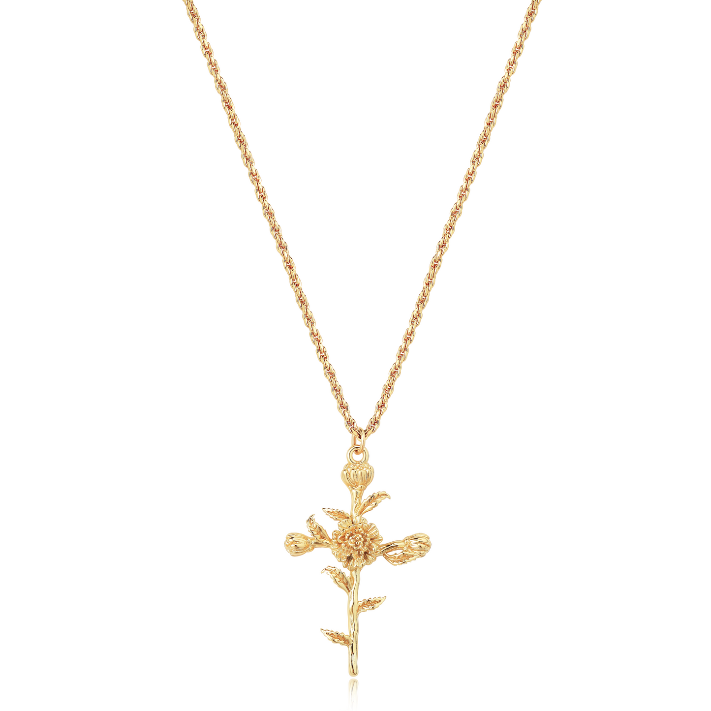 HolyMagic Cross Necklace for Women 18K Gold Plated Birth Flower