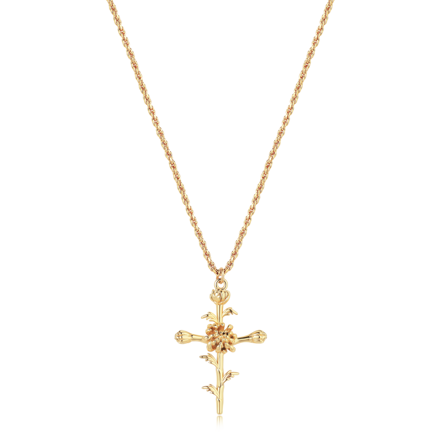 HolyMagic Cross Necklace for Women 18K Gold Plated Birth Flower