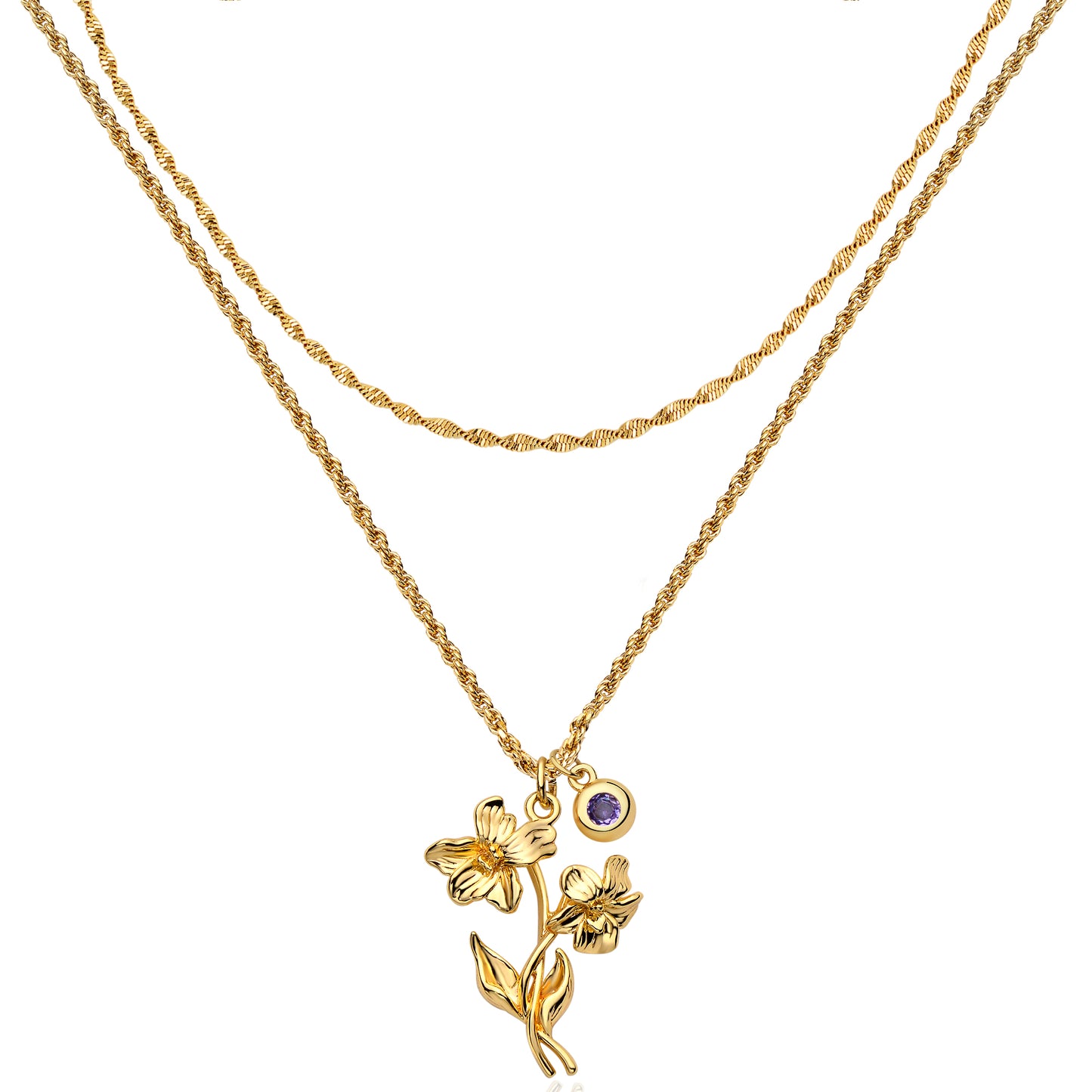 HolyMagic  Birth Flower Necklace12 Month 18K Gold Mother’s Day Gift