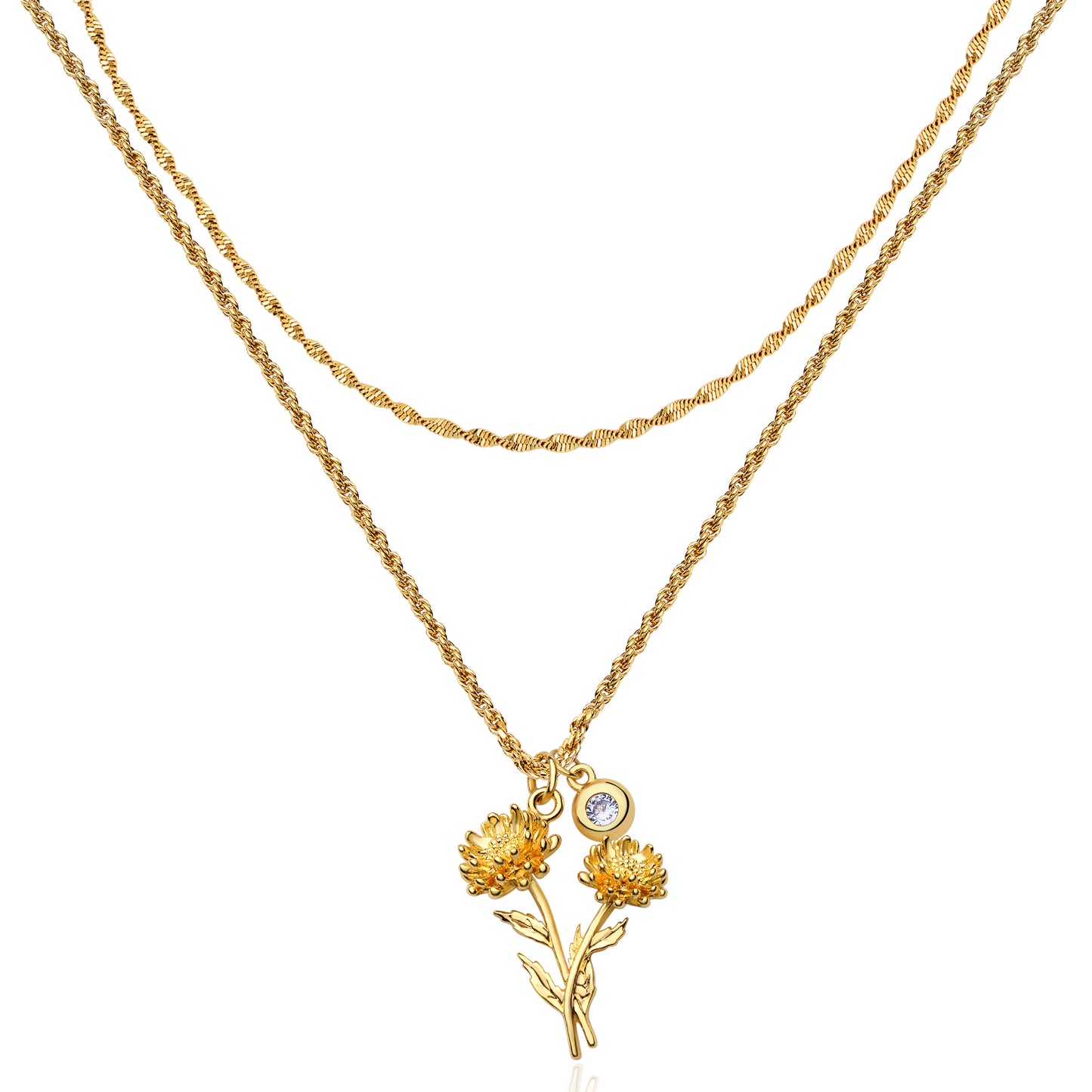 HolyMagic  Birth Flower Necklace12 Month 18K Gold Mother’s Day Gift