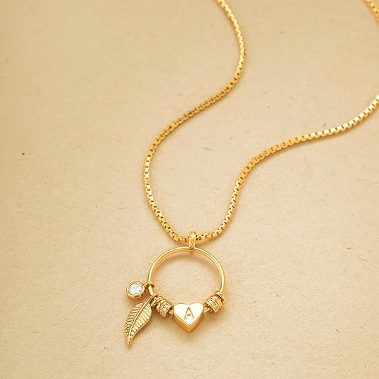 HolyMagic Gold Initial Necklace for Women Karma Open Circle Pendant